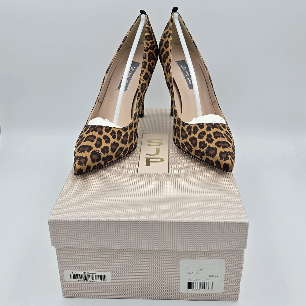 NIB SJP Sarah Jessica Parker Fawn Leopard Satin High-Heel Pumps, Italy35.5/US5.5 - Picture 12 of 16
